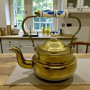 Vintage Brass Kettle Teapot Stovetop Water Boiler Shabby Chic Cottagecore